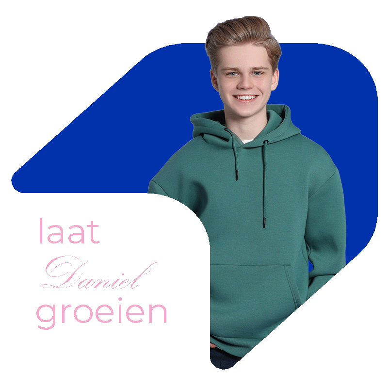 Daniel in pijl met roze tekst